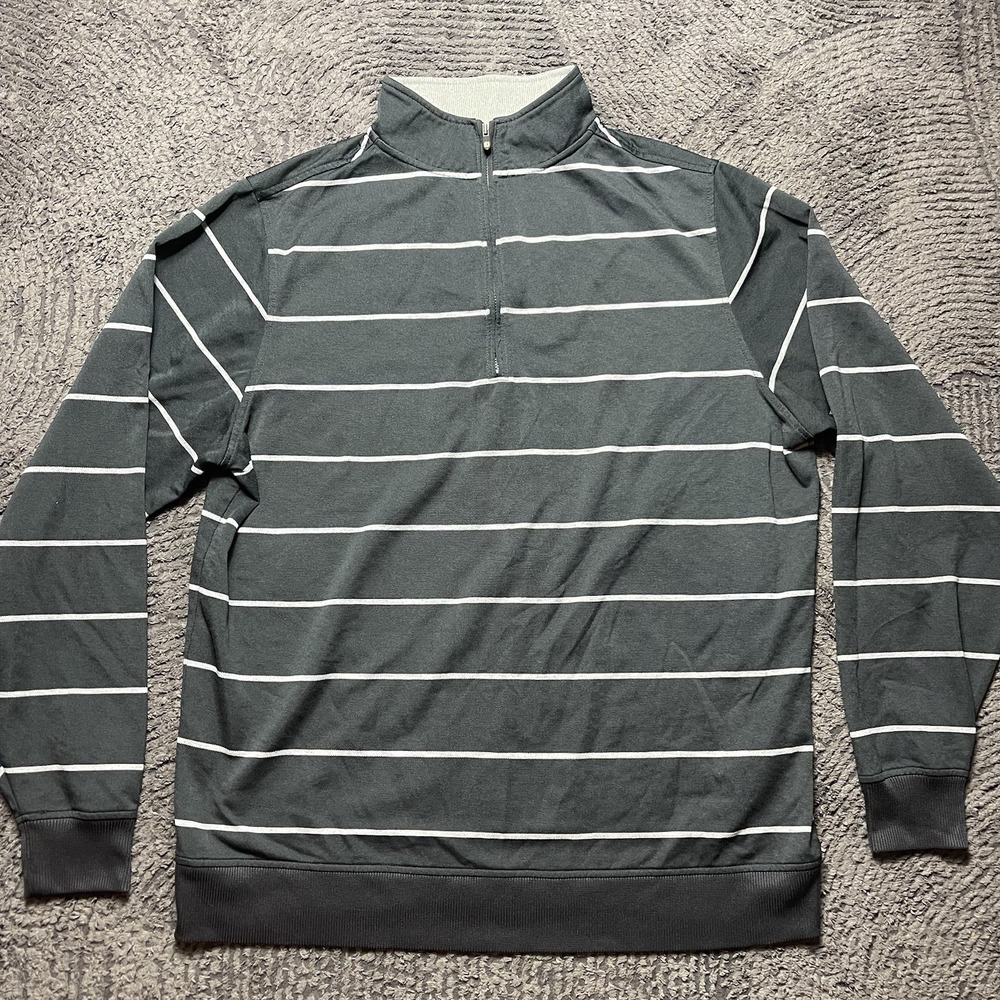 FootJoy Mens Large Quarter Zip Pullover Jacket‎ Gray White Striped Golf FJ